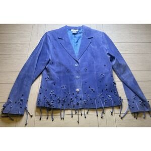 Victor Costa Suede Fringe Embellished Lavender Women's Vintage Lined Jacket M